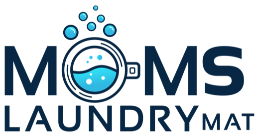 Mom's LaundryMat logo with washing machine door as the O